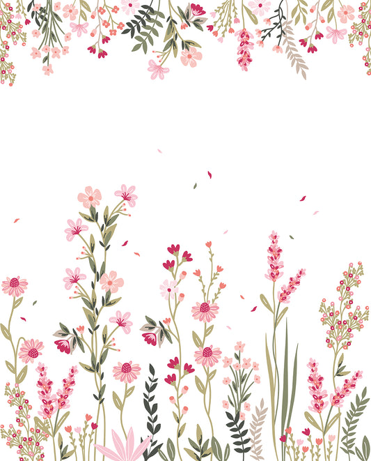 Papier peint panoramique "Champs de fleurs rose " (gauche)  LILIPINSO