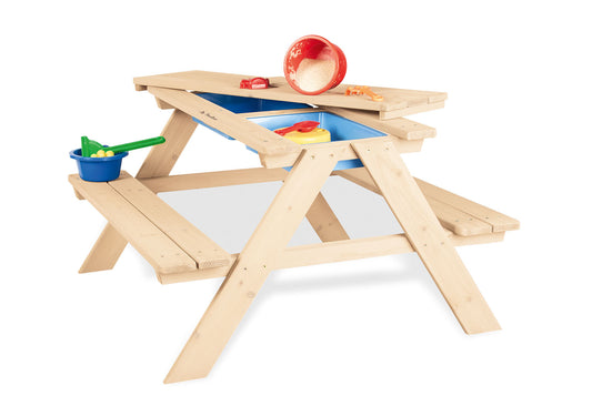 Table de pique-nique "Nicki" en bois avec bacs sensoriels