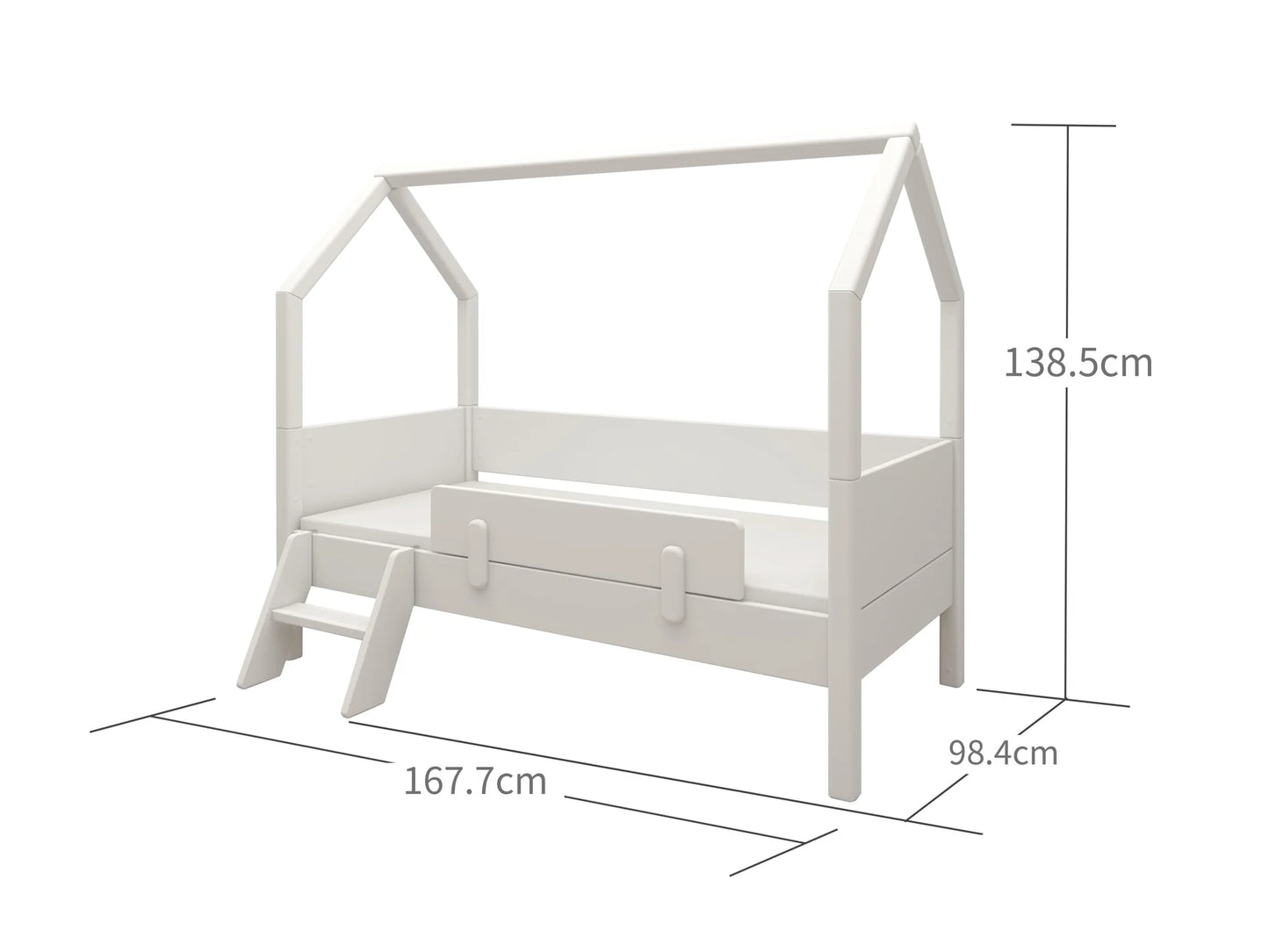 Lit junior avec structure de cabane, barrière de sécurité et échelle FLEXA