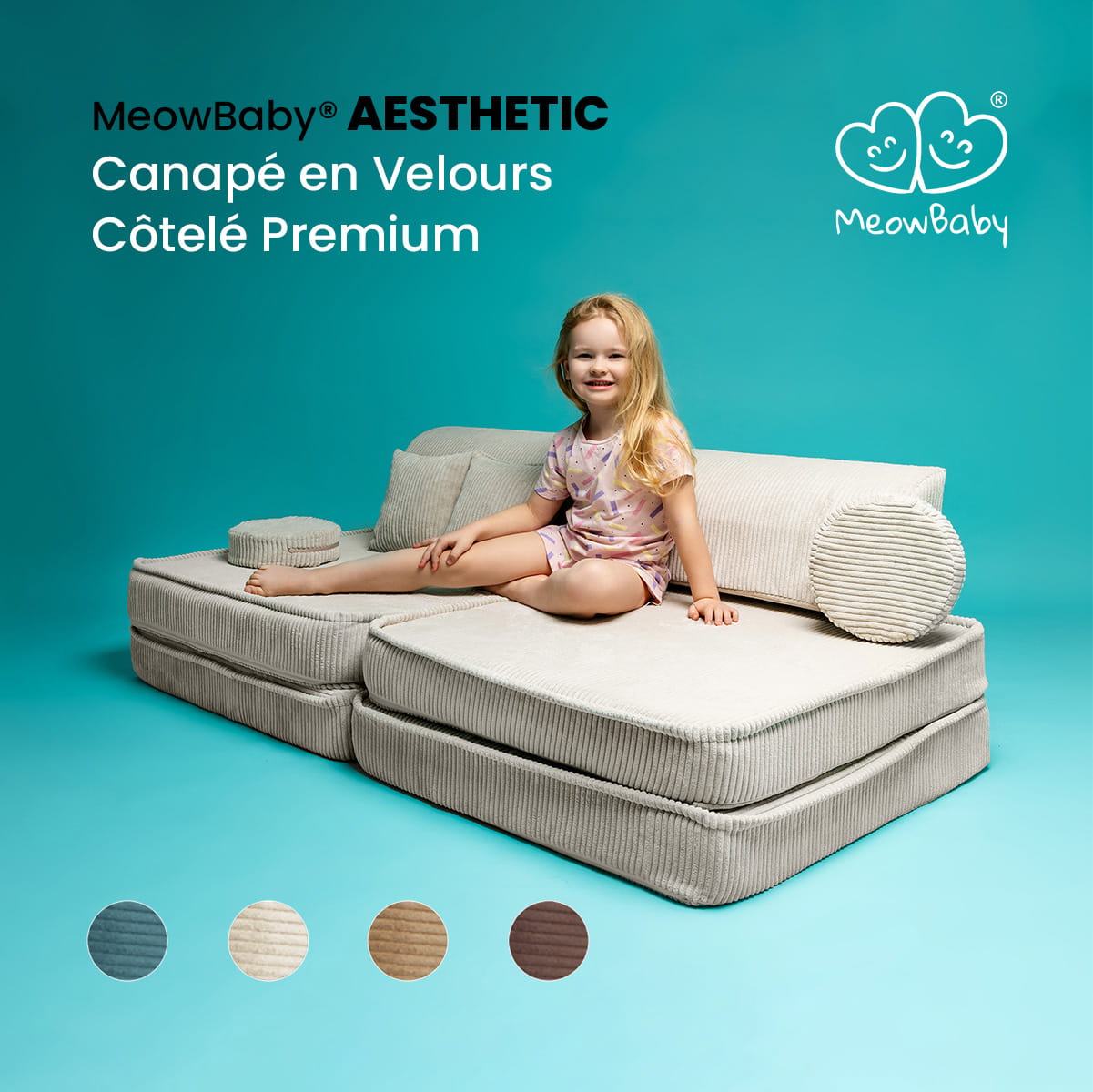 Canapé modulable en velours turquoise MEOWBABY