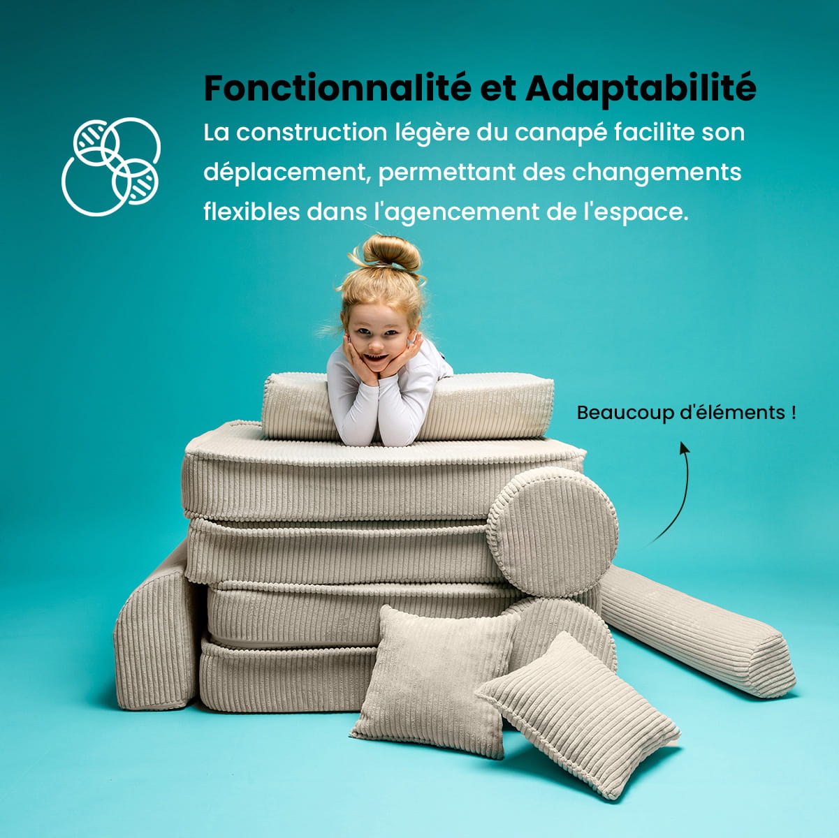 Canapé modulable en velours turquoise MEOWBABY