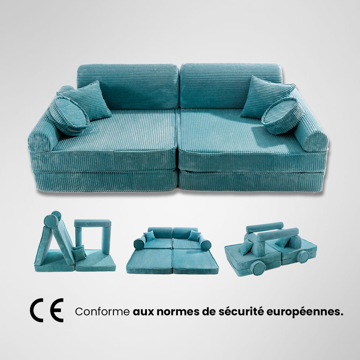 Canapé modulable en velours turquoise MEOWBABY