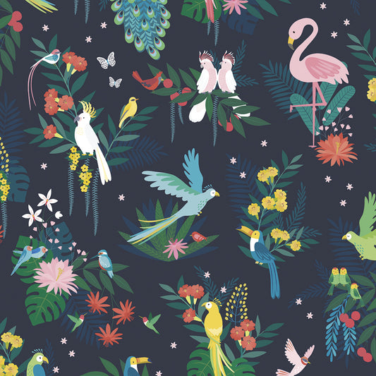 Papier peint enfants "Motif oiseaux tropicaux" LILIPINSO