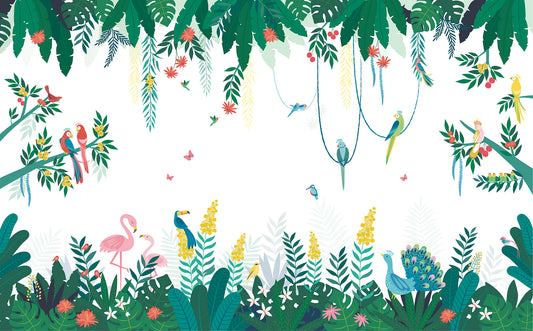 Papier peint panoramique "Jungle et oiseaux" LILIPINSO